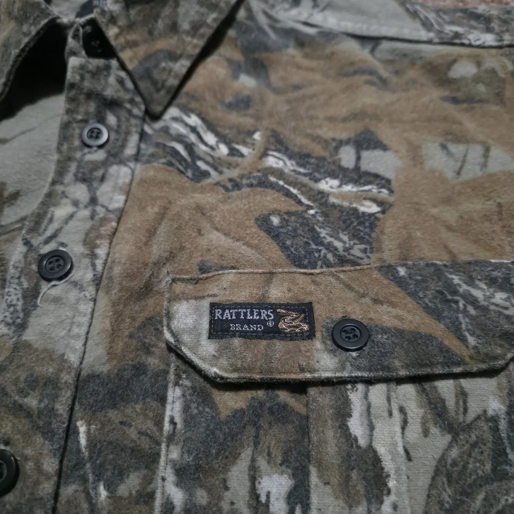 Vintage Rattlers Brand Realtree Camo Button Up Flannel Heavy Shirt Mens Small - Picture 2 of 9